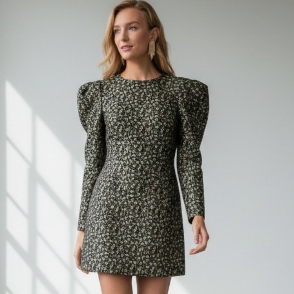 Hyacinth House Black Ditsy Jacquard Delilah Mini Dress NWT Size M